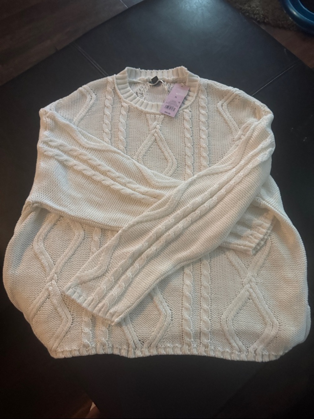 wild fable Cream Cable-Detail Crewneck Sweater